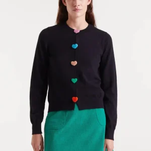 Compañia Black Knit Cardigan with Coloured Heart Detail